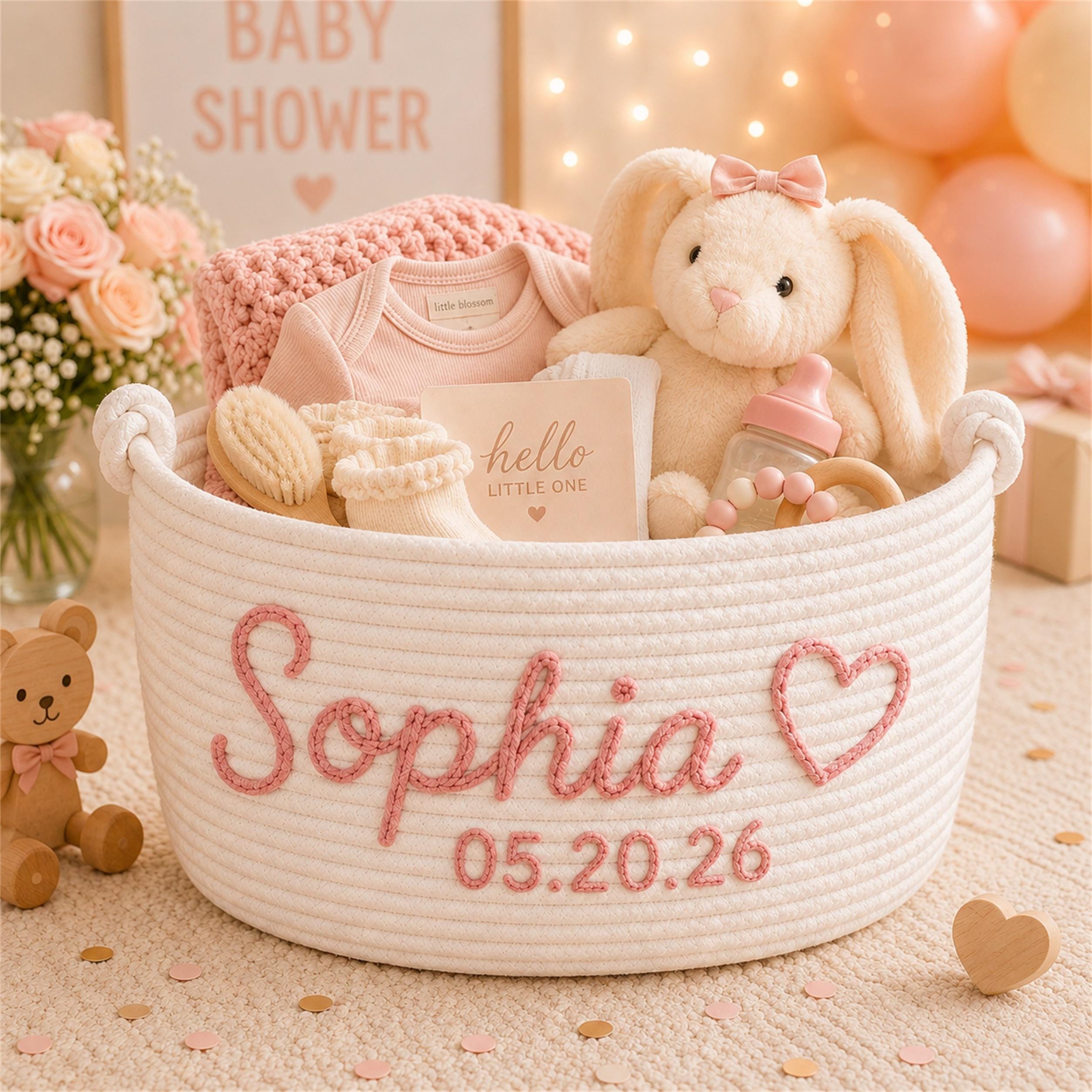 Personalized Baby Shower Gift Basket: Custom Newborn Storage Basket…
