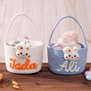 Osternest für Kinder, Personalisierter Osterhasenkorb mit dem Namen des Kindes, Benutzerdefinierte Kaninchen-Babypartygeschenke, Eiersuche-Eimer Aufbewahrungstasche