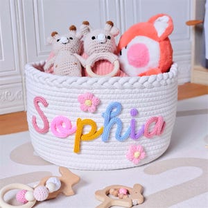 Hand Custom Baby Shower Gift Basket, Personalized Baby Shower Basket with Name, Baby Toys Basket, Cotton Rope Basket, Newborn Baby Gift