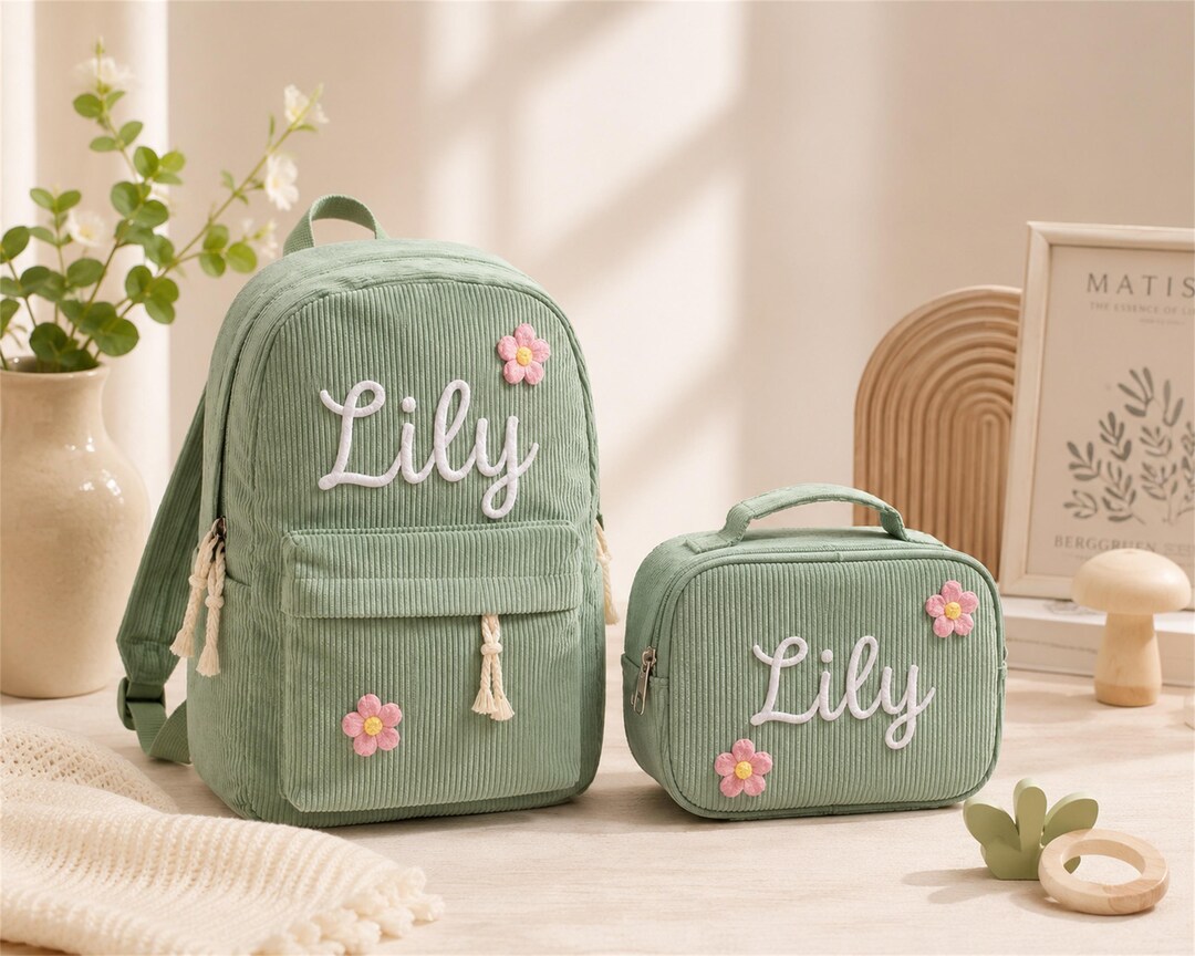 Personalized Corduroy Kids Backpack & Lunch Bag, Custom Name Toddler ...