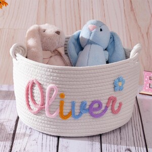 Personalisierter Babypartykorb Geschenk, Benutzerdefinierter Babynamenkorb, Babyspielzeugkorb, Baumwollseilkorb, Neugeborenen Geschenkkorb, Osterkorb