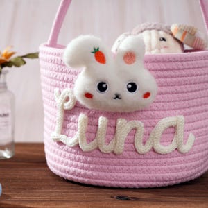 Osterkorb für Kinder, benutzerdefinierte Osterhasenkarottenkörbe, Kaninchen-Babyparty-Geschenktasche, personalisierter Osteraufbewahrungskorb für Kinder