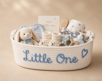 Cesta de regalo personalizada de cuerda de algodón para baby shower: organizador de almacenamiento para la habitación del bebé con nombre en 3D personalizable.