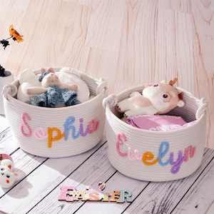 Personalisierter Babyparty-Geschenkkorb, benutzerdefinierte Babypartykorb-Geschenk, Baby-Jungen-Mädchen-Namenskorb, Baumwollseilkorb, Neugeborenen-Aufbewahrungsbox