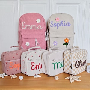 Hand Custom Kids Backpack and Lunch Bag, Personalized Back to School Kit , SchoolBag & Lunchbag, Children&#39;s Backpack, Kids Lunchbag