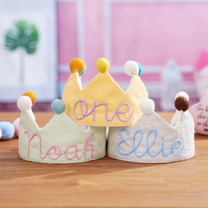 Hand Custom Linen Crown for Kids and Children&#39;s Birthdays | Personalized Baby Birthday Gifts | Keepsake for First Birthday Party, Kids Crown