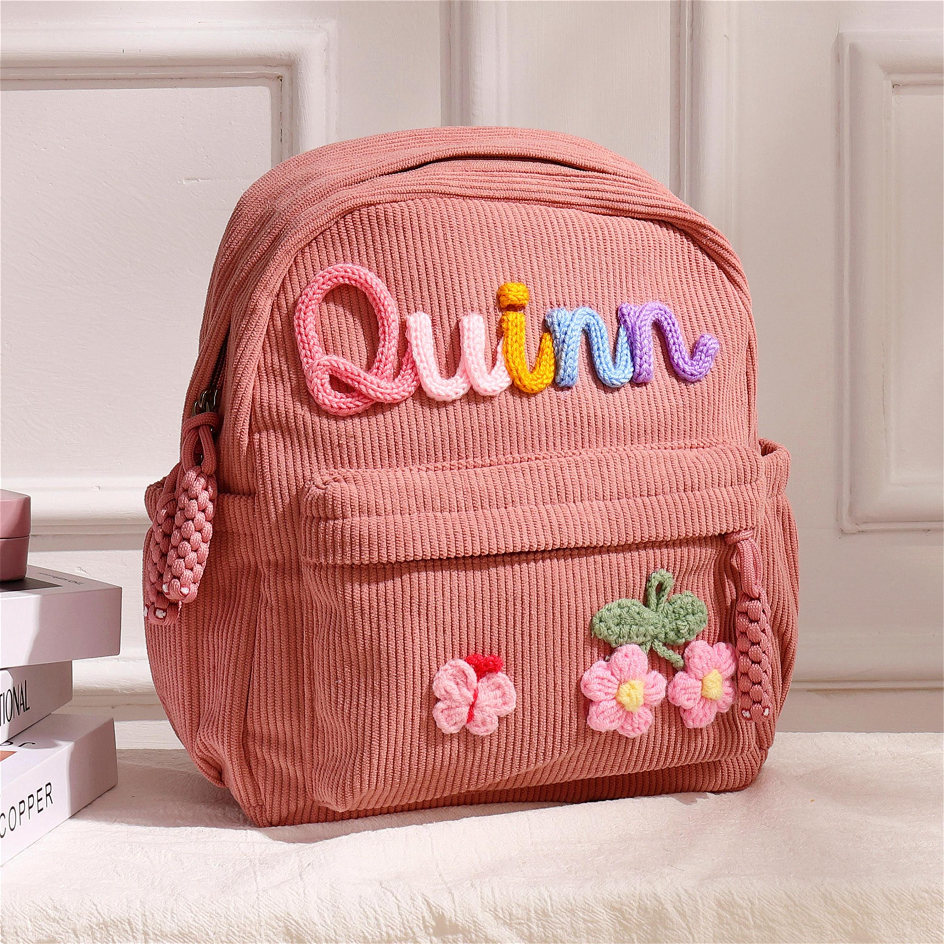 thumbnail image 2 of Personalized Corduroy Kids Backpack: Custom Name Toddler School Bag, Rainbow Or Flower Patch - Israel 2 of 9