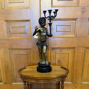 Vintage mid 20th century Italian bronze winged putti (cherub) sculpture / candelabra.