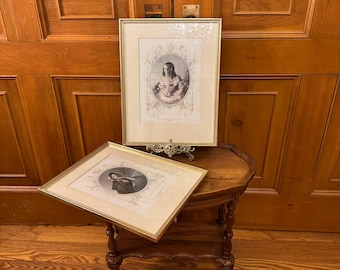 A pair of framed cardstock prints of antique engravings from the 19th century circa 1878 printing of ‘Moore’s Irish Melody’s’.