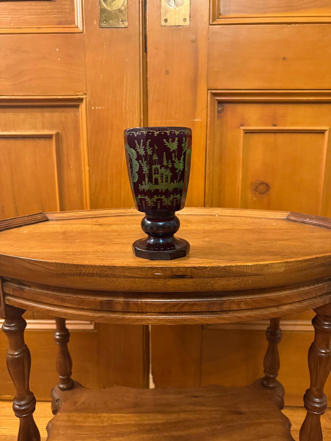 RARE Antique 19th Century (1800’s) Edgermann Bohemia Green Tinted Glass ...