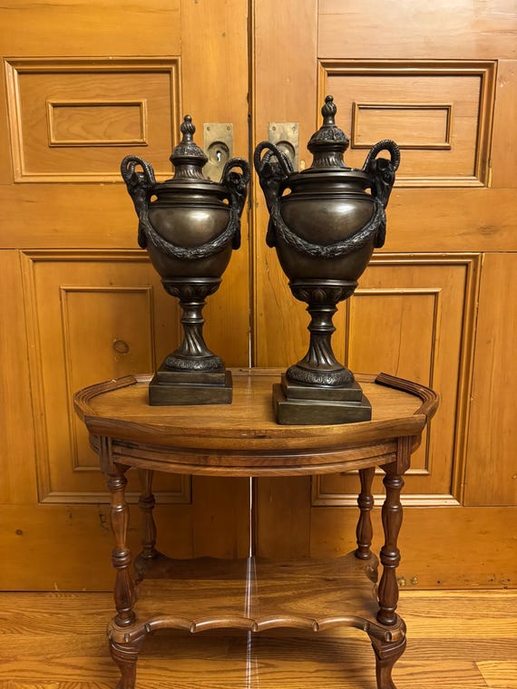 A Pair of Maitland Smith French Empire Classical Style Bronze Ram