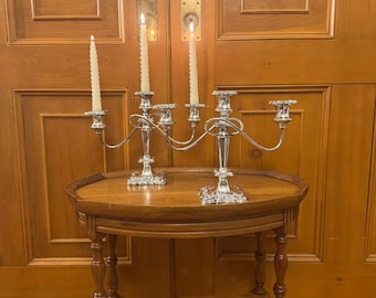 Pair of vintage silver plated candelabras Art Nouveau style floral pattern.