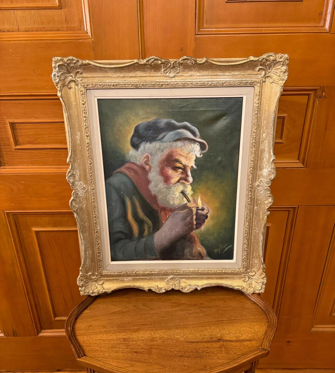 Vintage Mid Century Portrait Oil Painting on Canvas in Ornate Gilded ...