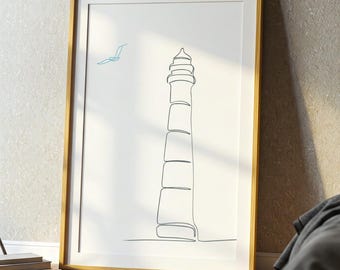 Minimalist Lighthouse Art Print | Coastal Living Room Decor (Digital Download)