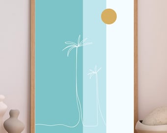 Palm Tree Line Art Print | Minimalist Coastal Decor (Digital Download)