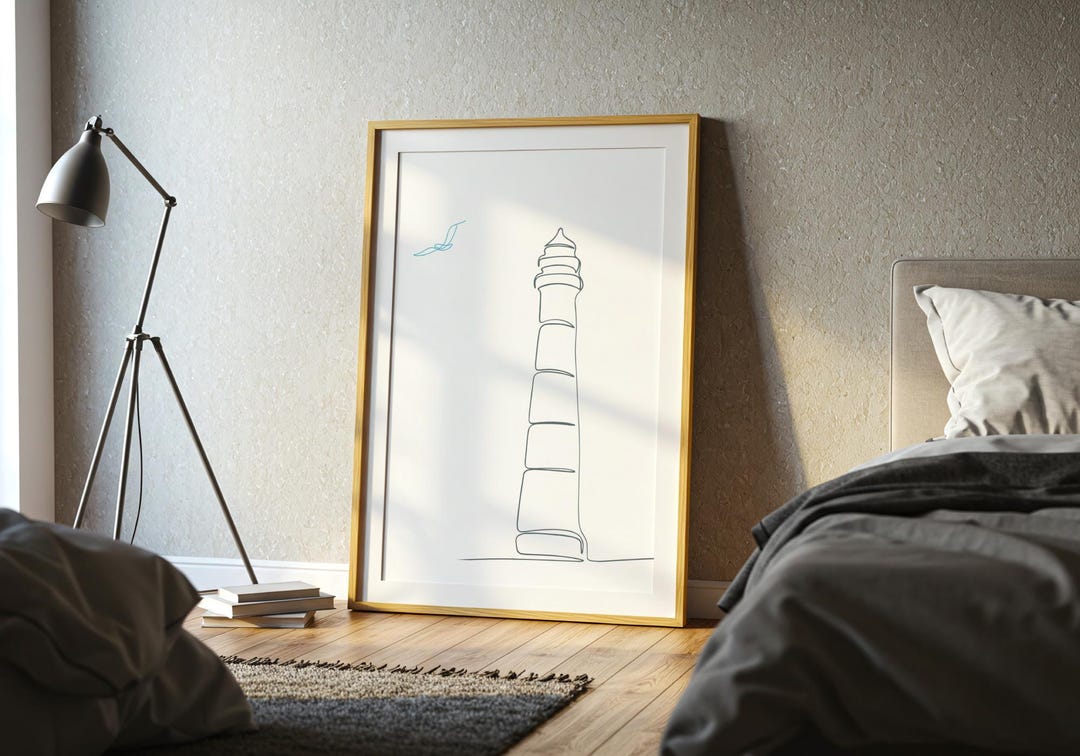 Minimalist Lighthouse Art Print | Coastal Living Room Decor (digital ...