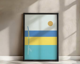 Abstract Surfboard Coastal Print | Minimalist Beach Art (Digital Download)