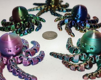 3D Printed Flexi Octopus - Articulated Fidget Toy - Stress and Anxiety Relief - Regular, Silk and Tri-Color Options