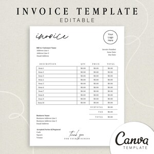 Editable Invoice Template for Small Business | Billing Template | Small Business Invoice Form | Printable Invoice Customizable