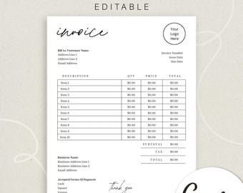 Editable Invoice Template for Small Business | Billing Template | Small ...