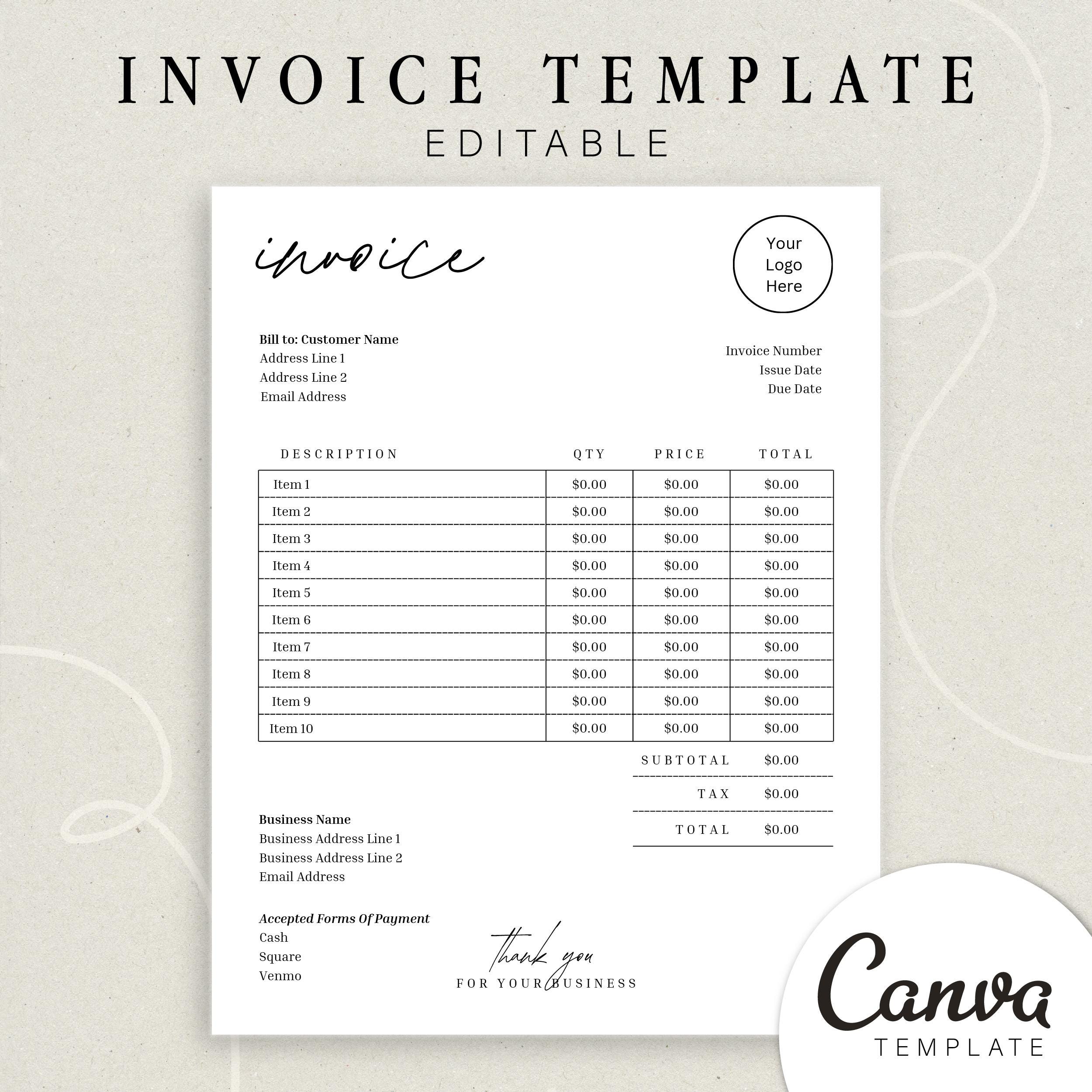 Editable Invoice Template for Small Business | Billing Template | Small ...