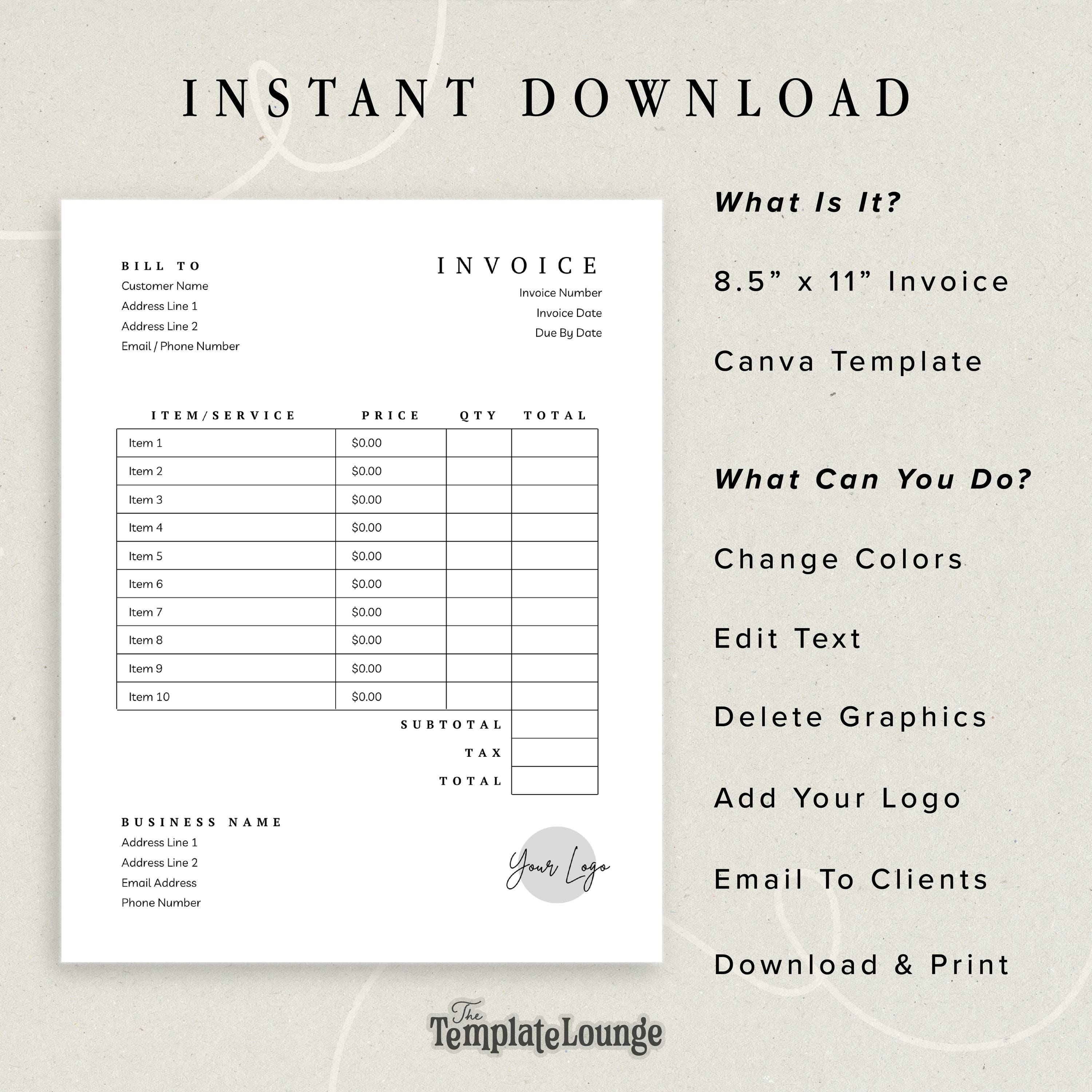 Editable Invoice Template for Small Business | Billing Template | Small ...