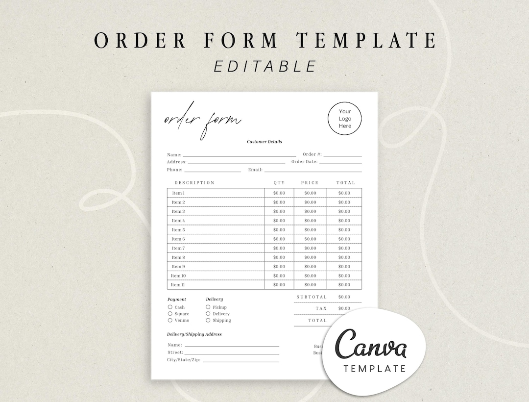Editable Order Form Template for Small Business | Order Form Template ...