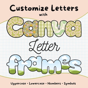 Molduras de letras editáveis do Canva | Molduras personalizáveis para o Canva | Letras maiúsculas, minúsculas, números e símbolos | Letras preenchíveis, arrastar e soltar