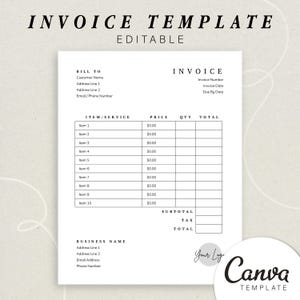 Editable Invoice Template for Small Business | Billing Template | Small Business Invoice Form | Printable Invoice Customizable