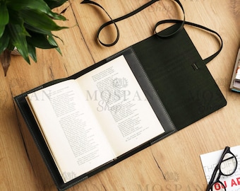 Custom book cover, Leather book case, Leather book gift, Personalized leather book cover, Leather book carrier, Custom book sleeve