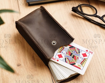 Custom card holder, Leather card holder, Card deck holder, Playing card holder, Card holder case, Leather deck case, Handmade card case