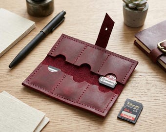 SDカードホルダー、レザーSDカードケース、SDカードウォレット、SDカードスリーブ、メモリーカードホルダー、SDカードオーガナイザー、SDカードキーパー