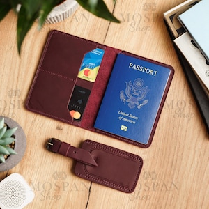 Leder Passhülle personalisiert, Passport Brieftasche rfid, Reisegeschenke für Männer, Passhülle, Monogramm Passhalter