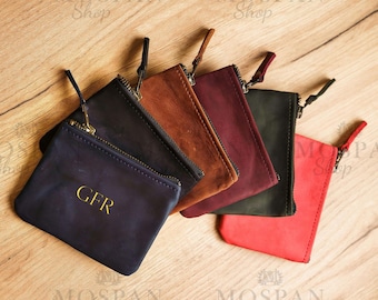 Leather coin pouch with zipper, Leather coin purse, Zippered pouch leather, Zippered pouch bag, Coin purse zipper, Coin purse wallet
