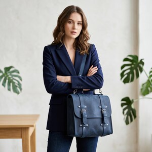 Leather messenger crossbody briefcase, Leather laptop bag 16", Personalized leather bag, Leather office bag, Work handbag image 8