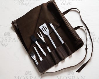 BBQ leather bag, Bbq gifts for men, Bbq tools holder, Gift for chef, Grill master gift, Outdoor cooking bag, Grill utensil holder
