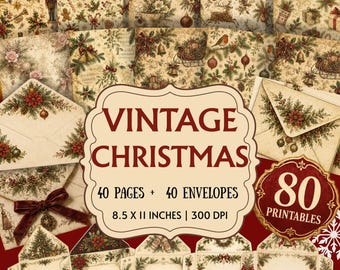 Vintage Christmas Junk Journal Kit, Victorian Paper & Envelopes (Digital Download)