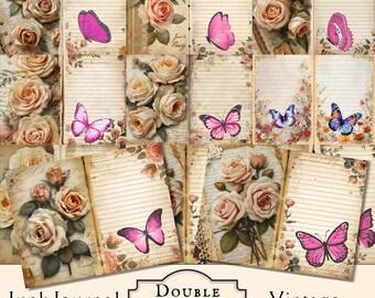 Blank Lined Roses Vintage Junk Journal Pages Scrapbook Supply Ephemera Kit DIY Old Paper