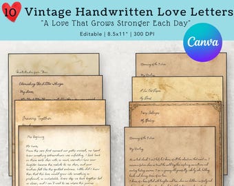 Vintage Love Letters: Romantic Handwriting for Junk Journals Vintage Ephemera Journal  (Editable in Canva)