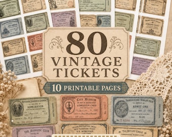 80 Vintage Tickets Printable, Junk Journal Ephemera, Victorian Collage (Digital Download)