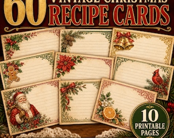 60 Vintage Christmas Recipe Cards, Victorian Junk Journal Ephemera (Digital Download)