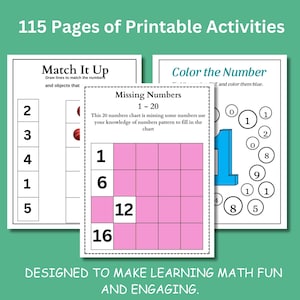 Math Workbook for Kids: 115 Pages of Preschool & Kindergarten Activities (PDF Pattern)