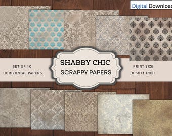Shabby Chic Scrappy Papers, Vintage Floral Junk Journal Pages (Digital Download)