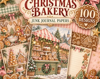 Christmas Bakery Gingerbread Junk Journal Papers, Vintage Christmas Printable (PNG Download)