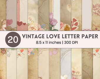Vintage Love Letter Printable Paper Set  20 Antique Romance Pages  8.5x11  Journal & Scrapbook Paper Old Stationer’s Romance