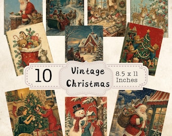 Vintage Christmas Illustrations, Set of 10 Retro Storybook Art (Digital Download)