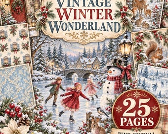 Vintage Winter Wonderland Junk Journal Kit, 25 Printable Pages (Digital Download)