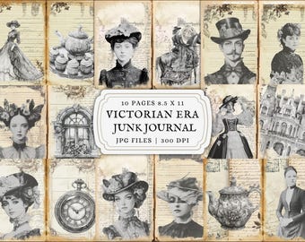 Victorian Junk Journal Kit Printable Digital Paper Bundle Vintage Ephemera Pages for Scrapbooking