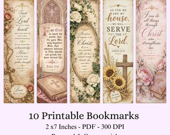 Vintage Christian Bookmarks, Bible Verse Scripture Set (Digital Download) Christian Gift