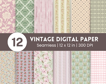 Vintage Digital Paper Printable Ephemera Scrapbooking & Junk Journal Seamless Craft Paper